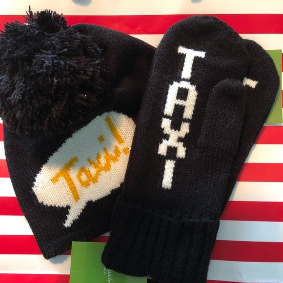 Kate Spade NWT Black TAXI Hat & Mitten Set